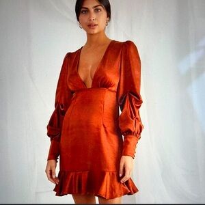 Pretty Lavish Daphne Plunge Mini dress Satin Copper Size 10